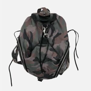 Rebecca Minkoff Green Camouflage Nylon Backpack multi zip-pockets adjustable bag
